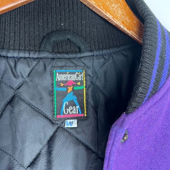 Vintage 90s American Girl Wool Varsity Purple Logo Jacket M - Picture 4 of 6